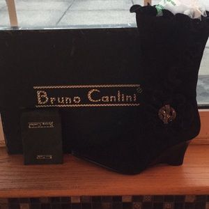 Black suede pointy embellished  boots